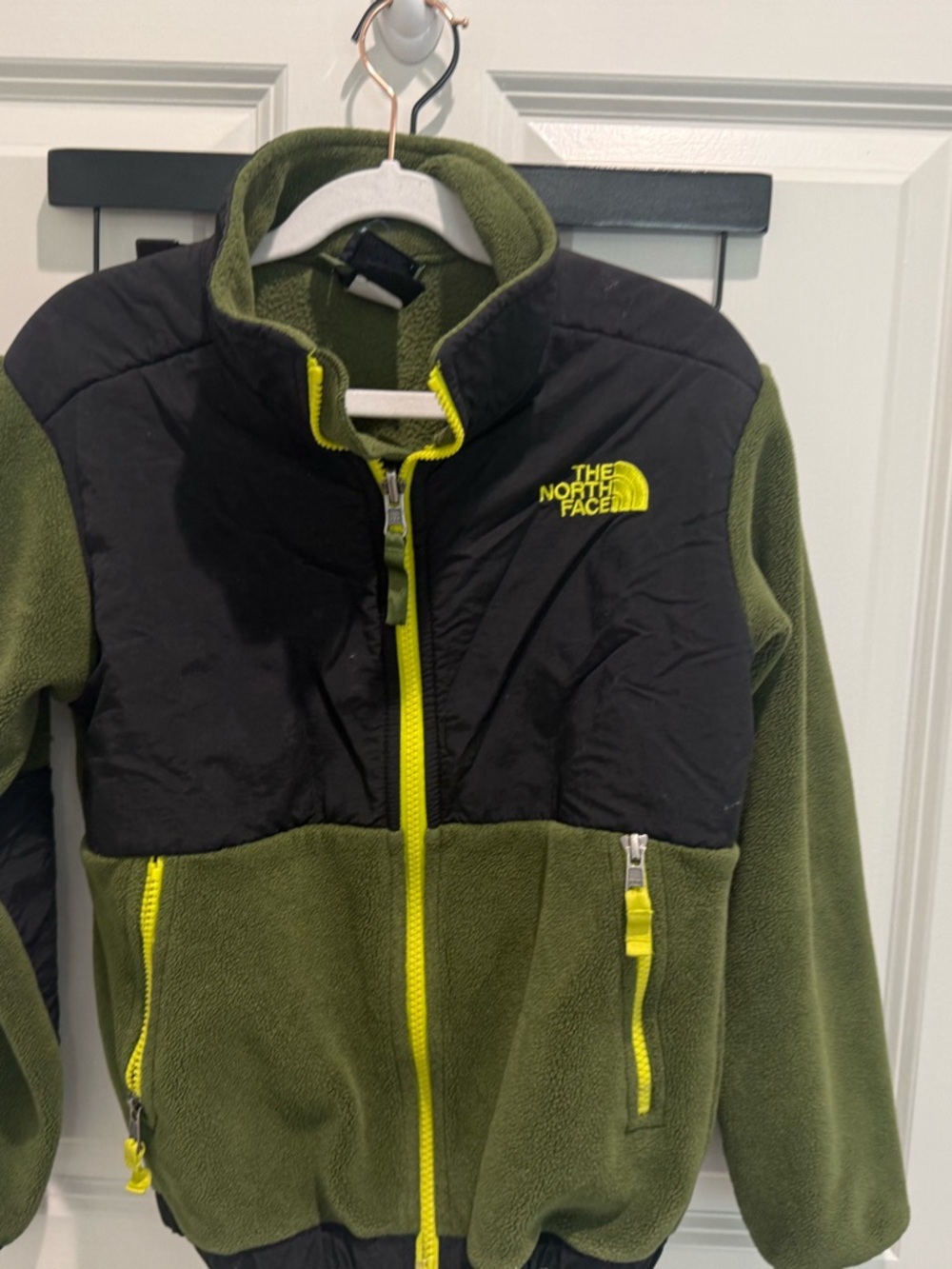 The North Face Olive Green Fleece Jacket with Black Yoke